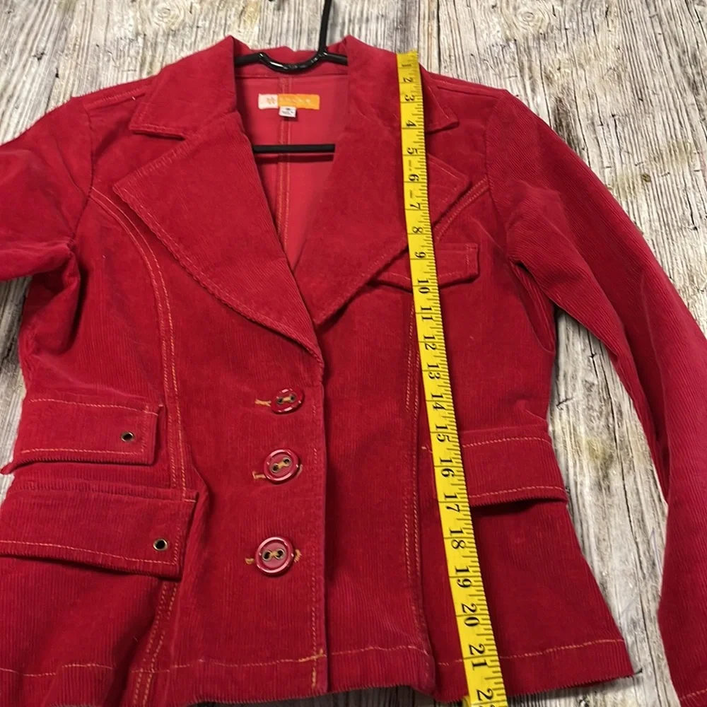 Tulle Red Y2K Corduroy Grommet Sleeve Stretchy Button Front Blazer Jacket Small - Picture 5 of 10